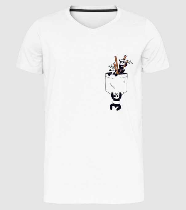 Panda de buzunar model alb pe tricou