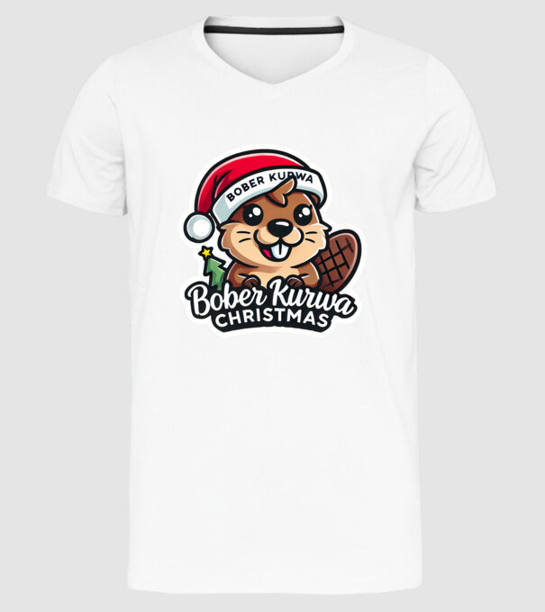 Bober Kurwa Christmas 1 model alb pe tricou