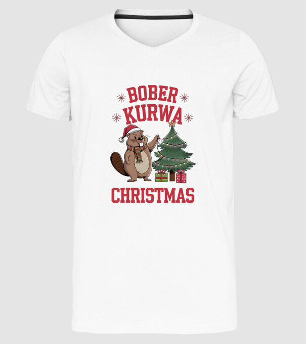 Bober Kurwa Christmas 3 model alb pe tricou