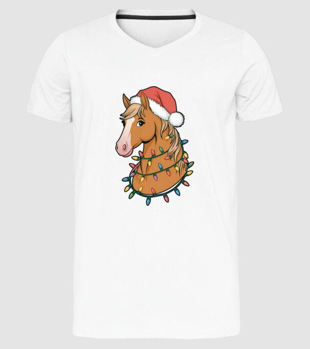 Cal de Crăciun model alb pe tricou