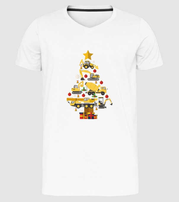 Construcția vehiculului pom de Crăciun model alb pe tricou