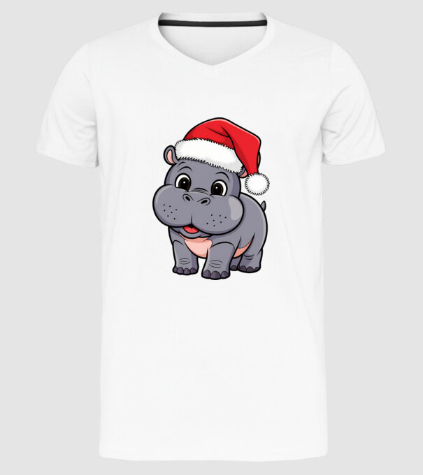 Crăciun Hippo model alb pe tricou