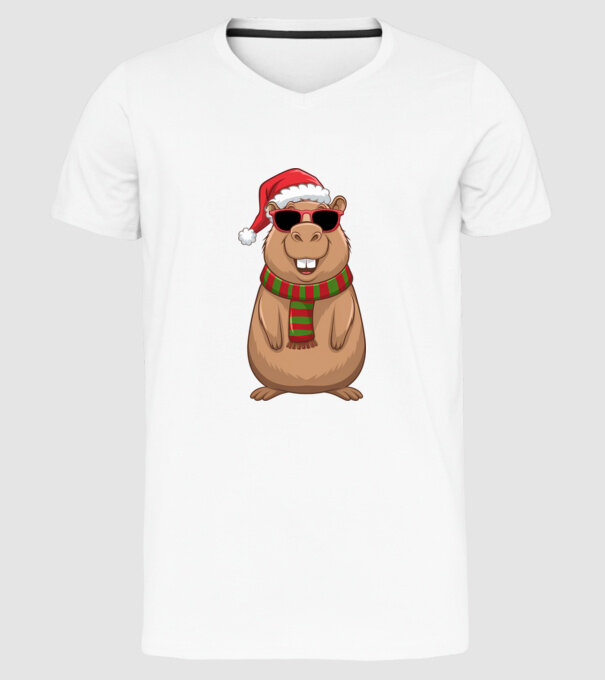 Crăciunul capybara model alb pe tricou