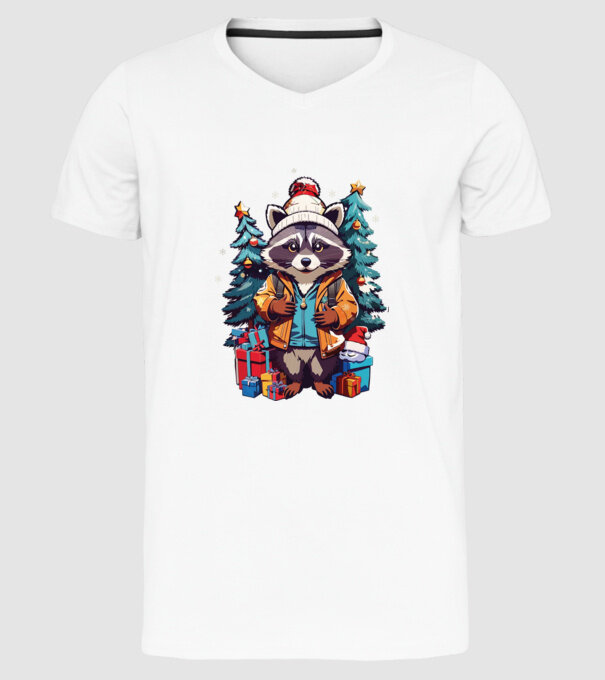 Crăciunul ratonilor model alb pe tricou