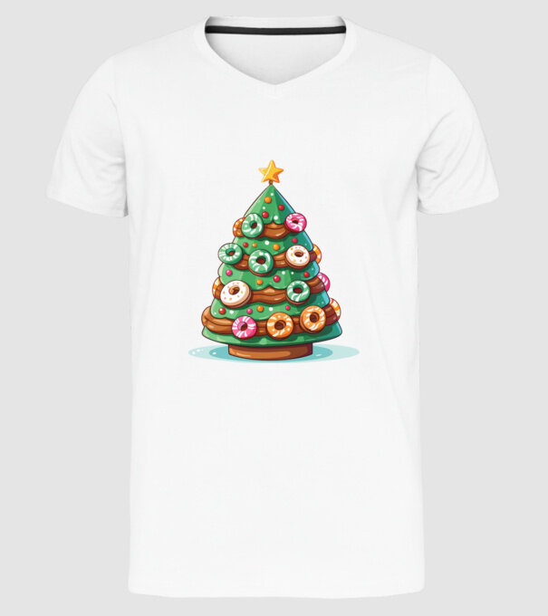 Doughnut pom de Crăciun model alb pe tricou