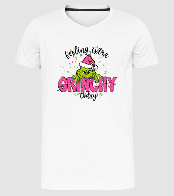 Feeling extra Grinchy today model alb pe tricou