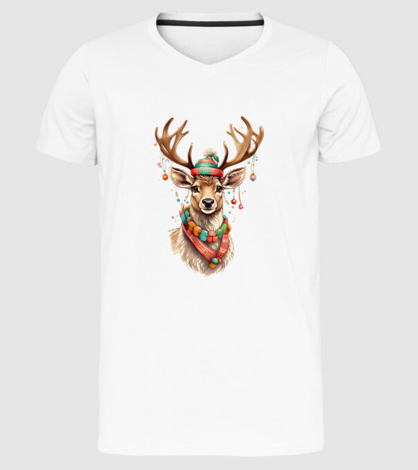 Festive Reindeer model alb pe tricou