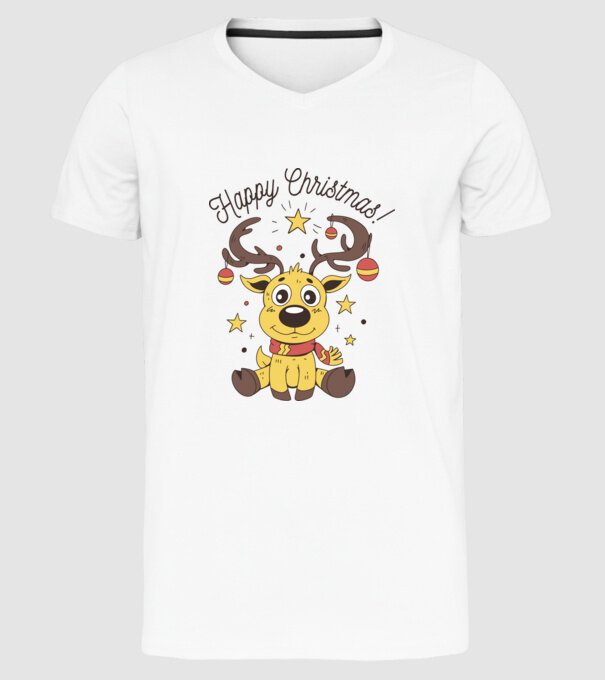 Happy Christmas Reindeer Alb model alb pe tricou