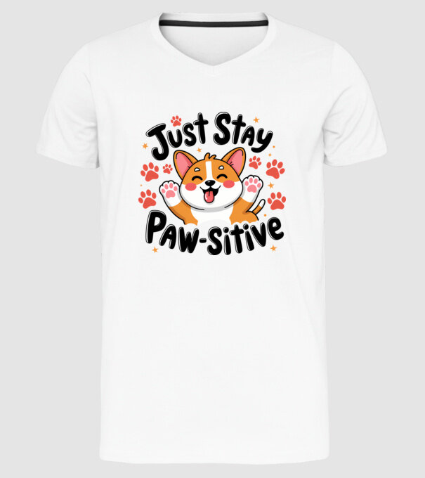 Just Stay Paw-sitive Alb model alb pe tricou