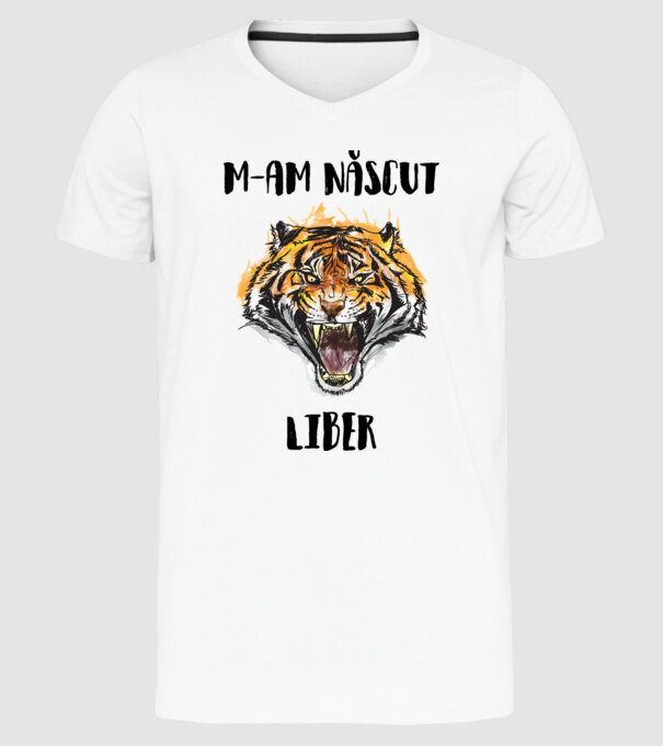 m-am născut liber model alb pe tricou