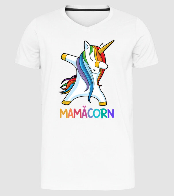 mamăcorn model alb pe tricou