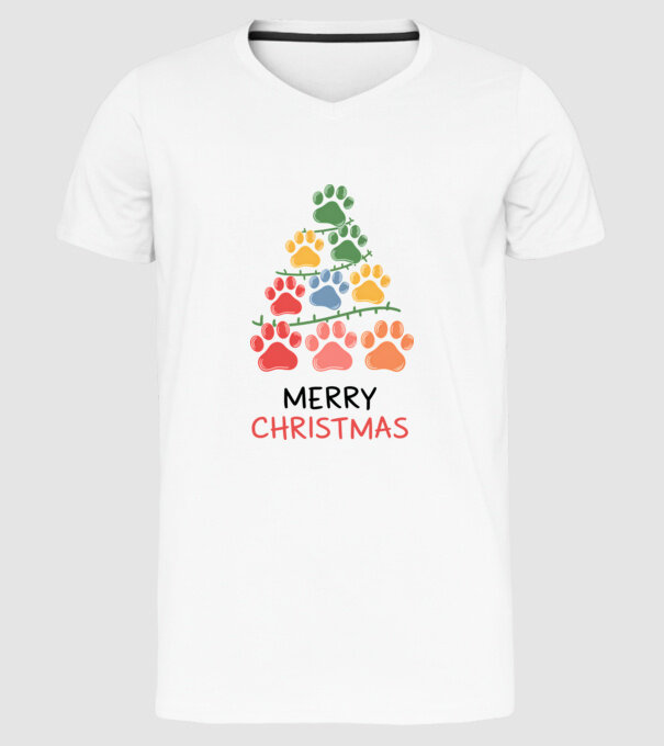 Merry Christmas Paws Alb model alb pe tricou