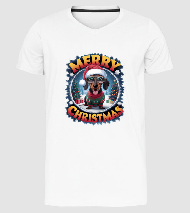 Merry Christmas Teckel model alb pe tricou