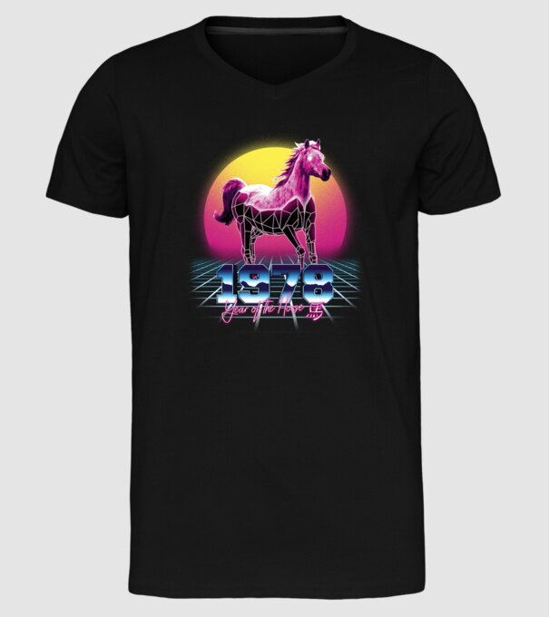 1978 Year of the Horse model negru pe tricou