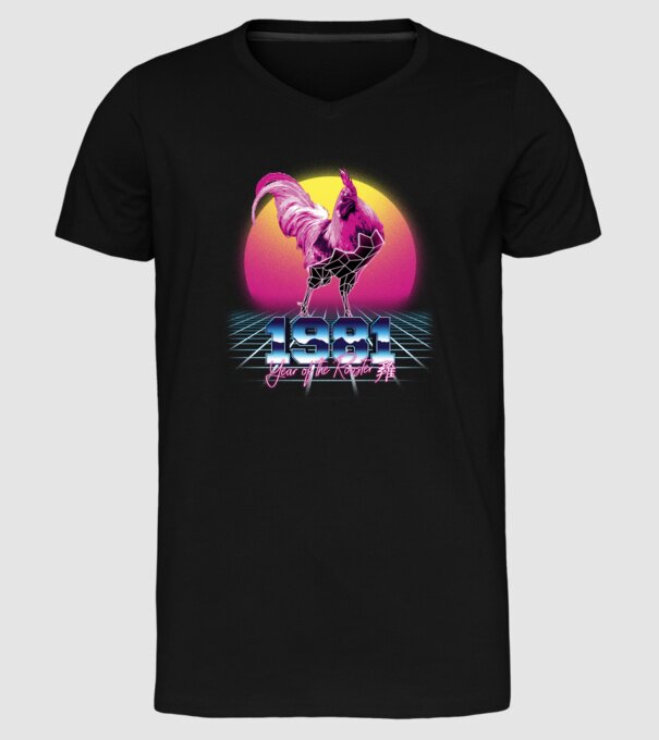 1981 Year of the Rooster model negru pe tricou