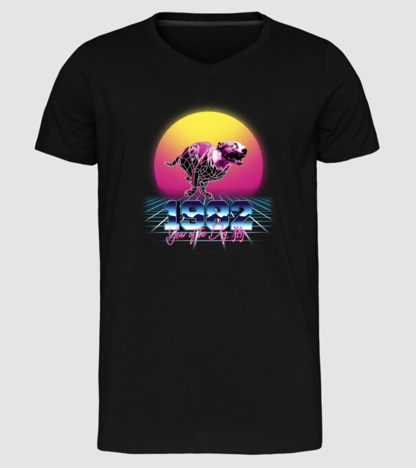 1982 Year of the Dog model negru pe tricou