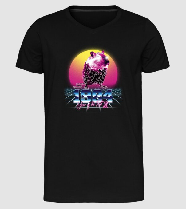 1984 Year of the Rat model negru pe tricou