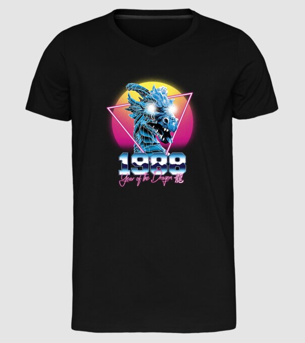1988 Year of the Dragon model negru pe tricou