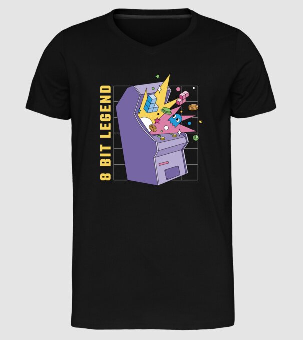 8 Bit Legendă Arcade Slot Machine model negru pe tricou