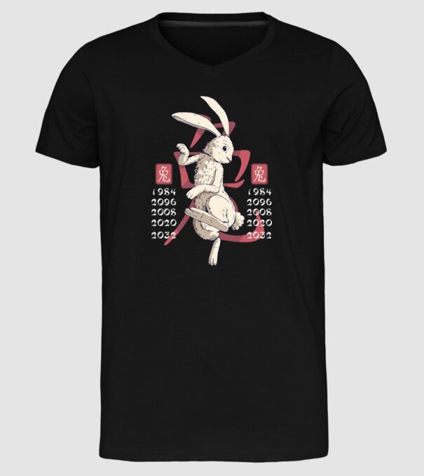 Year of the Rabbit model negru pe tricou