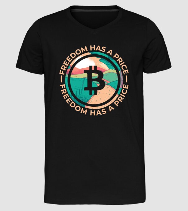 Libertatea are preț Bitcoin model negru pe tricou