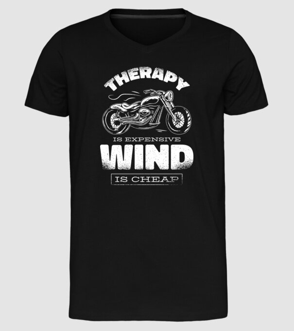 Terapia este scumpă, vântul este mai ieftin - Motociclist model negru pe tricou