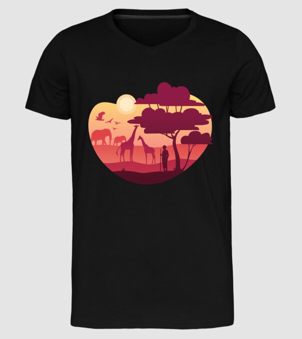 Peisaj african model negru pe tricou