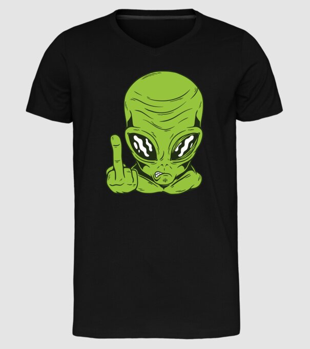 Alien arată degetul model negru pe tricou
