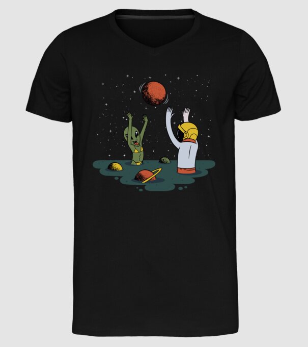 Alien și astronaut joc model negru pe tricou