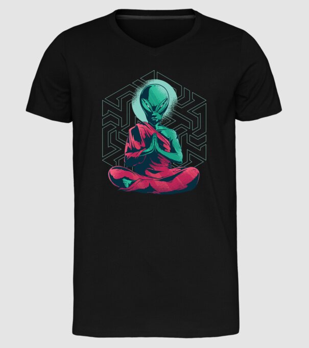 Meditație Alien model negru pe tricou