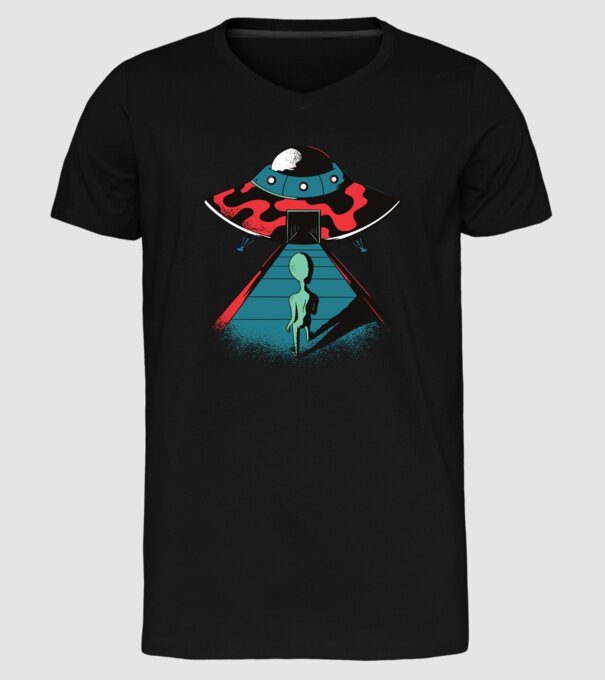 Alien Ufo model negru pe tricou
