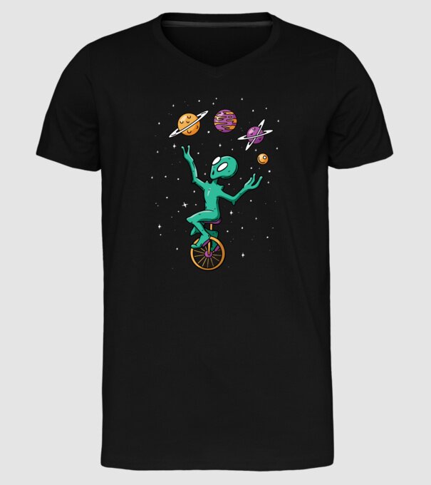 Jongler Alien model negru pe tricou