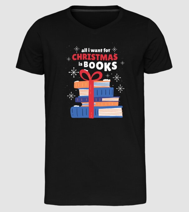 All I want for Christmas is Books tricou cu cărți model negru pe tricou