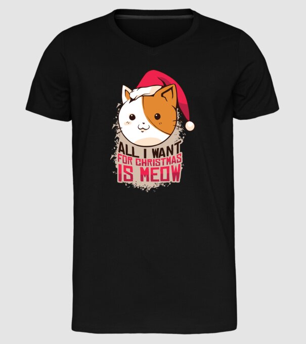 All I want for christmas is MEOW tricou cu pisică model negru pe tricou