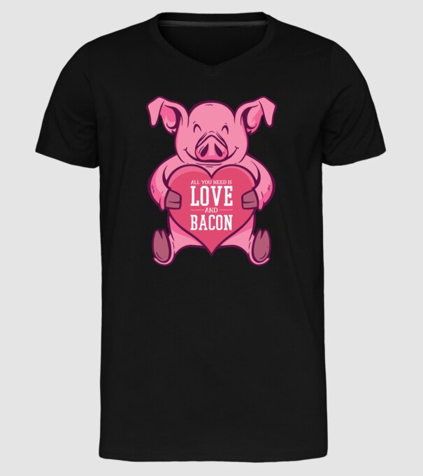 All you need is love and bacon model negru pe tricou