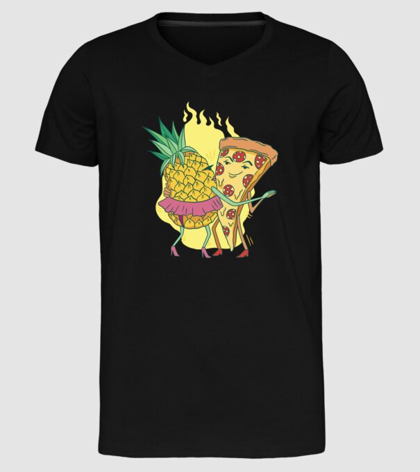 Pizza cu ananas Dragoste model negru pe tricou