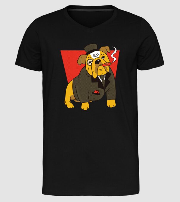 Bulldog englezesc cu trabuc model negru pe tricou