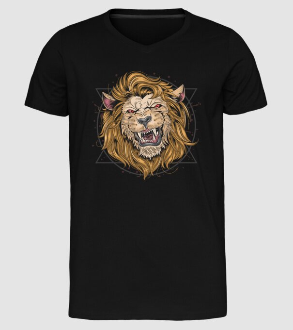 angry lion model negru pe tricou