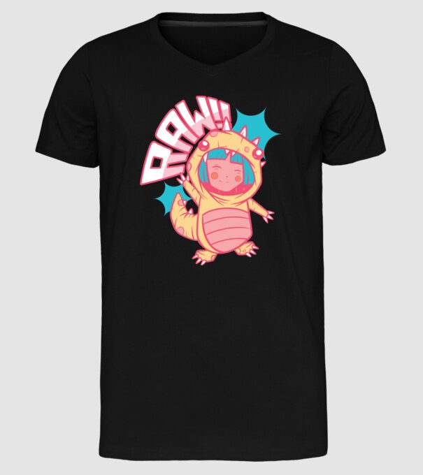 Anime dinozaur model negru pe tricou