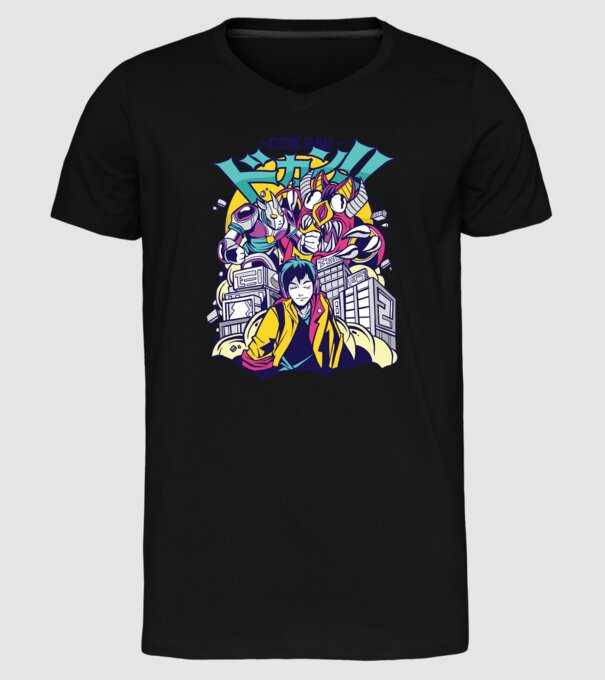 Anime Godzilla model negru pe tricou