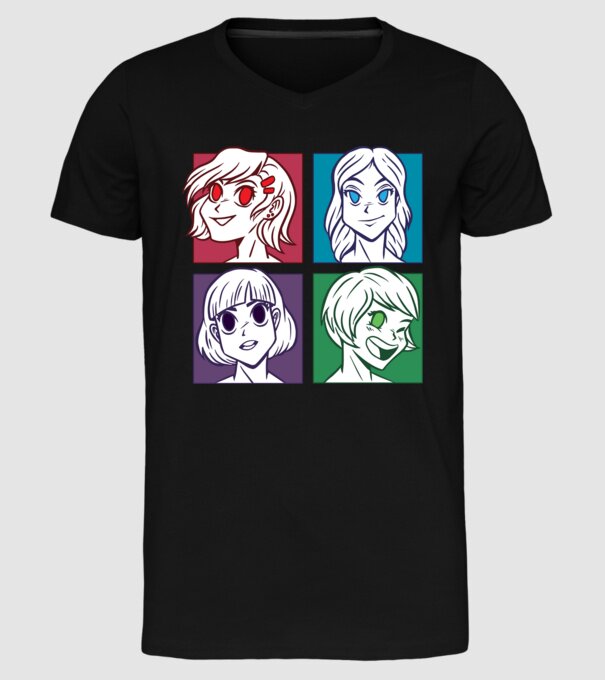 Fețe Anime fată Pop Art model negru pe tricou