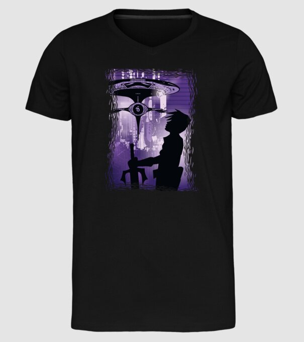 Navă spațială Anime model negru pe tricou