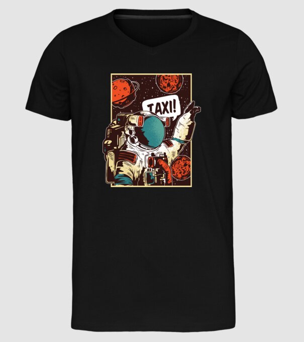 Astronaut Taxi model negru pe tricou