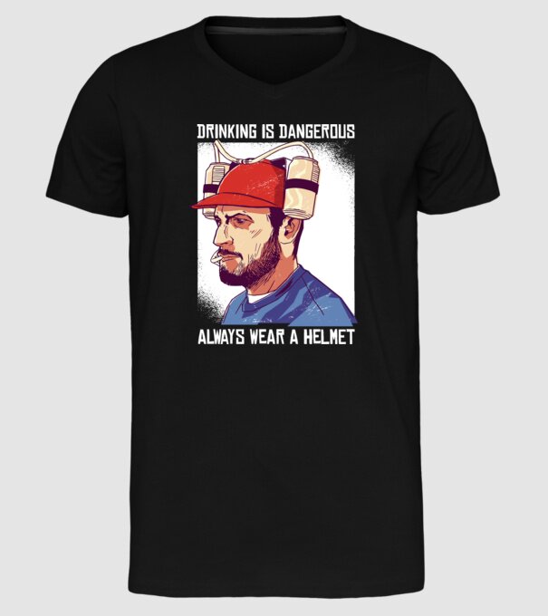 Băutul este periculos, poartă întotdeauna o cască model negru pe tricou