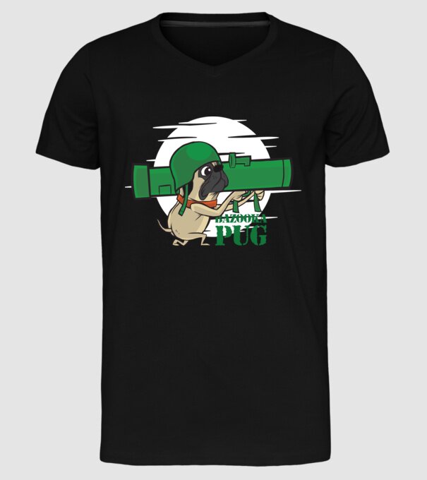 Mops Bazooka model negru pe tricou
