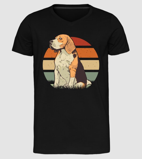 Beagle Retro Sunset model negru pe tricou