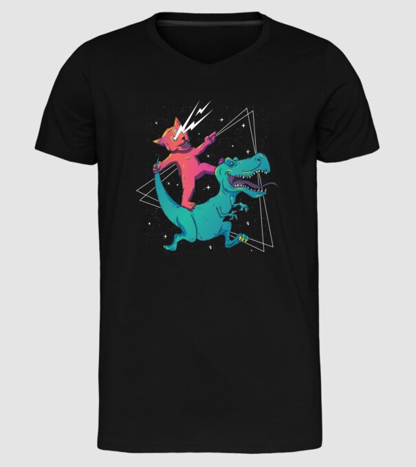 Pisică drogată pe dinozaur model negru pe tricou
