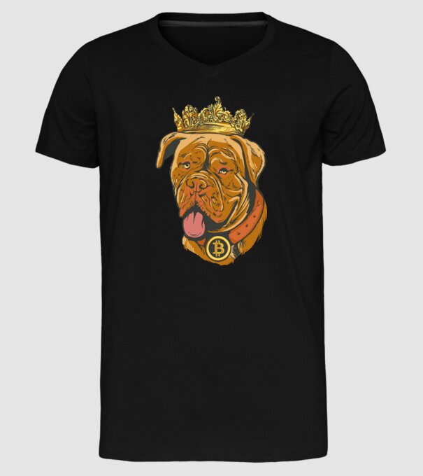 Câine Bitcoin model negru pe tricou