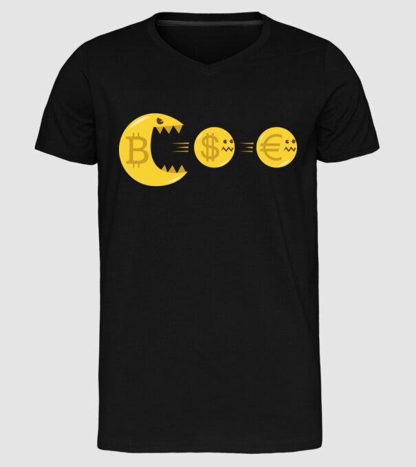 Bitcoin Pacman model negru pe tricou