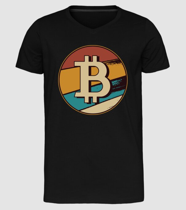 Bitcoin retro model negru pe tricou
